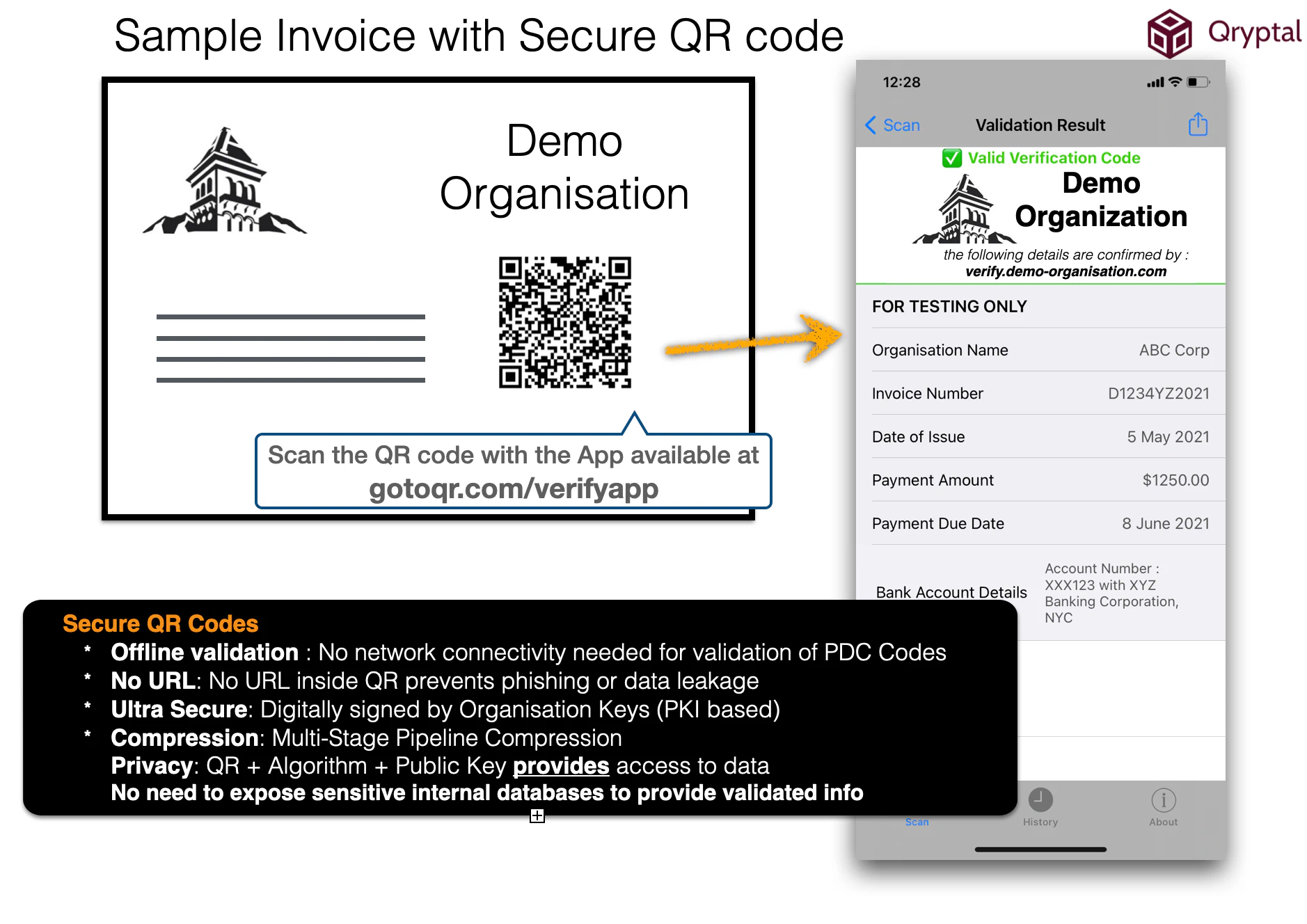 Sample e-invoice with secure QR code