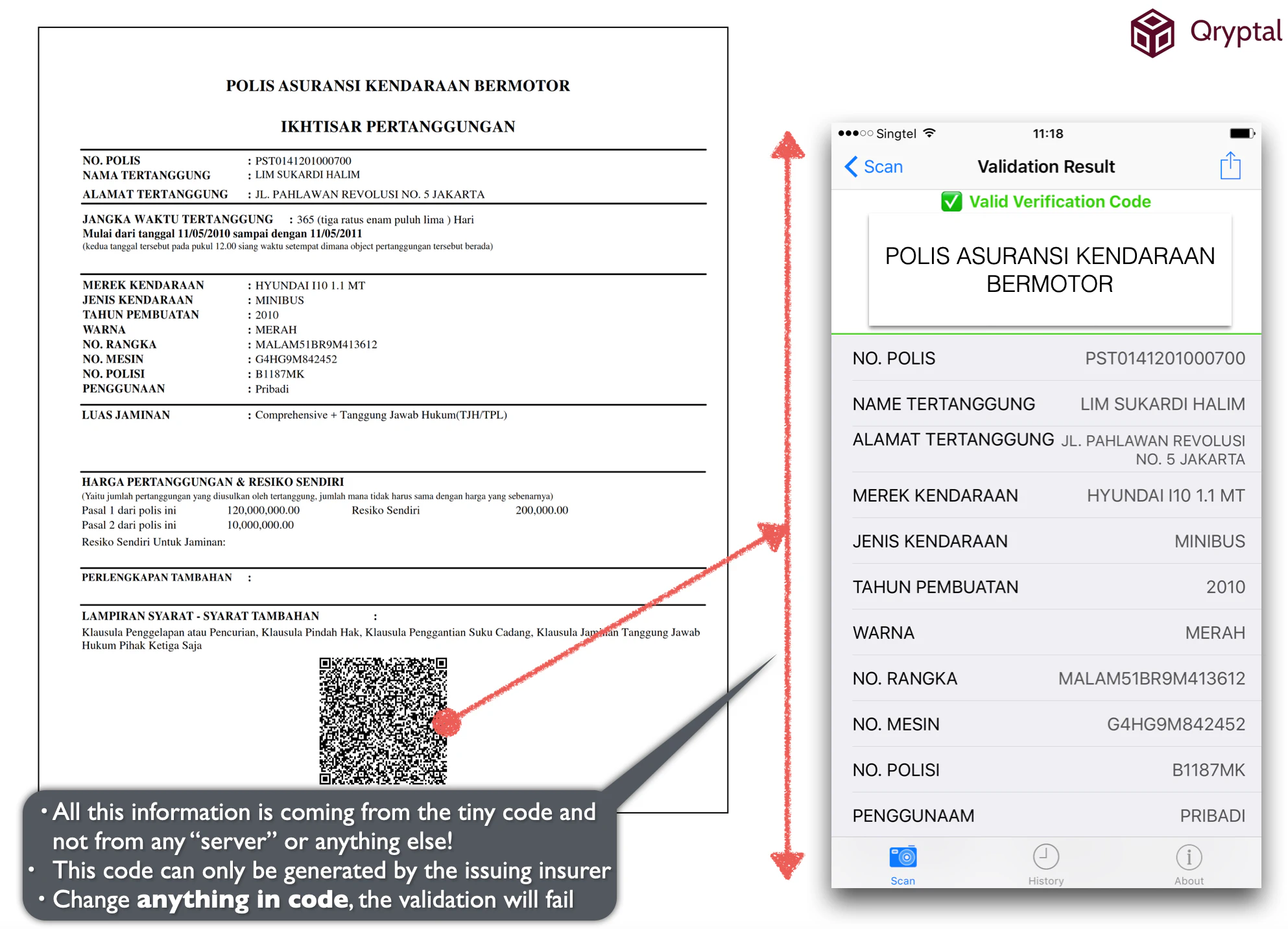 Sample Insurance Policy with secure QR code