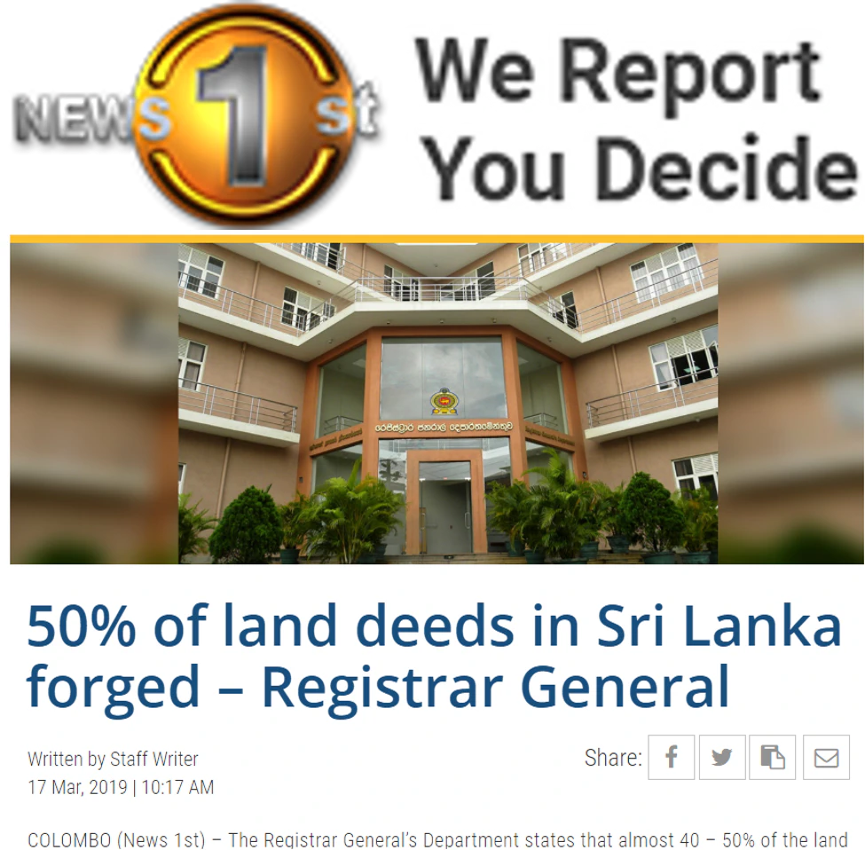 Sri Lanka land record fraud