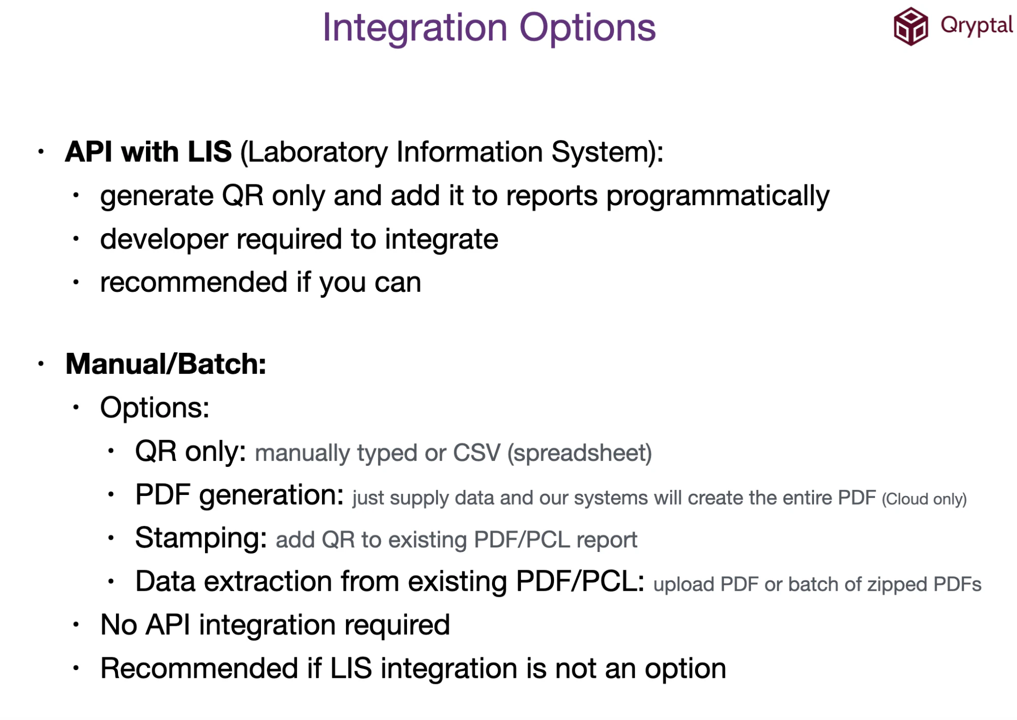Options for Integration