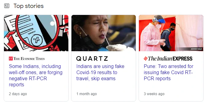 screen shots of news articles