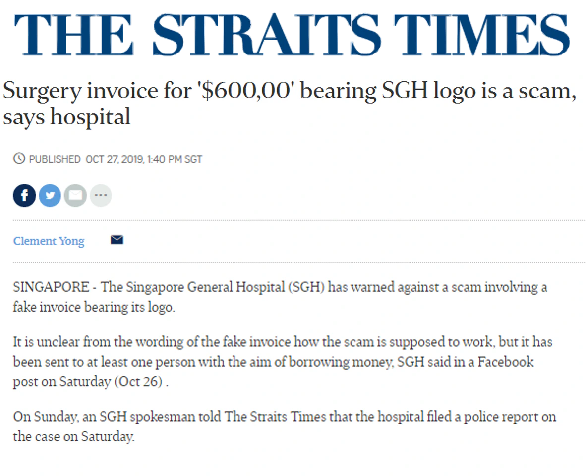 article about fake hospital bill