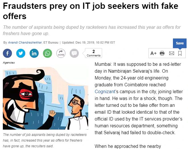 article about fake job offers