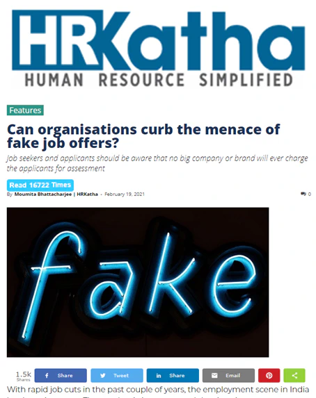 Can HR absolve itself of responsibility of Fake Job offers?