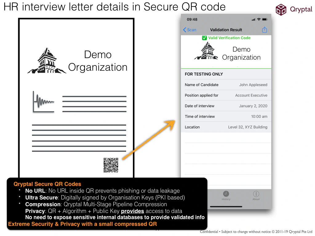 Sample HR letter with secure QR code
