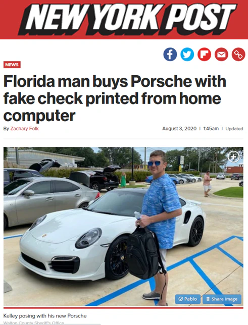 Fake cheque - Porsche article