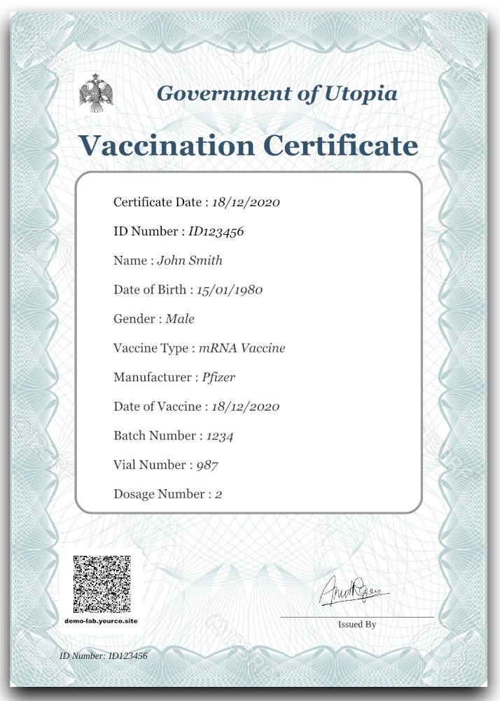 Sample Vaccine Certificate