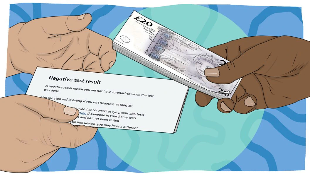 Sample image of fake covid cert exchange for cash