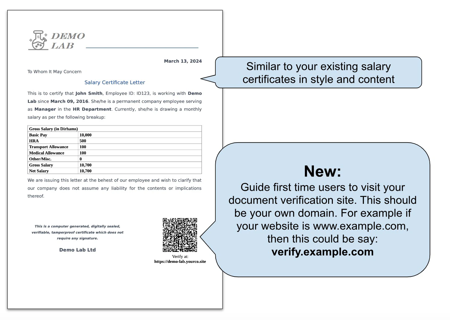 Verifiable Salary Certificate with Secure QR Code