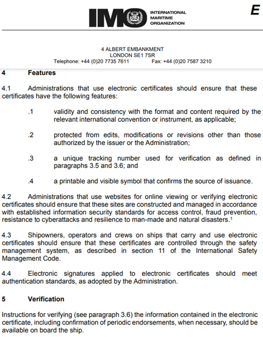 international maritime organisation electronic certificates mandated