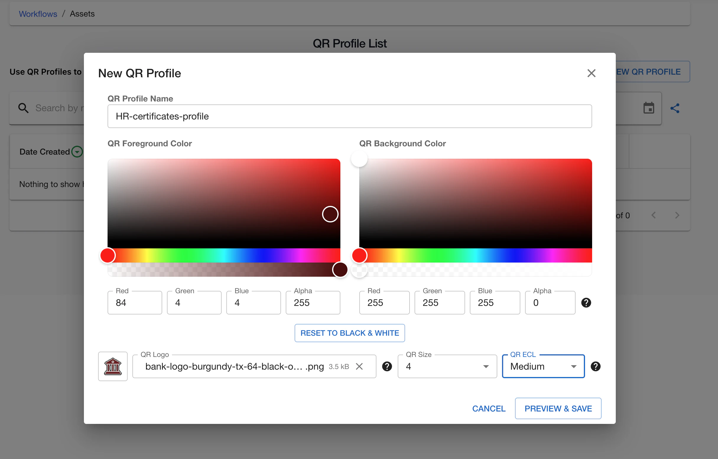 Design profiles with brand colors and logos
